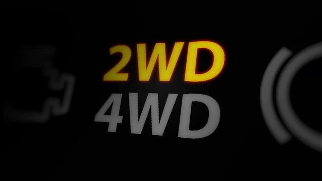 2WD/4WD Wheel Drive Indicators Animation on Car Dashboard.