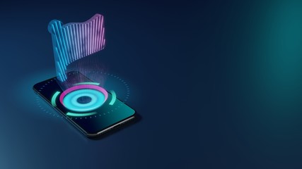 3D rendering neon holographic phone symbol of flag icon on dark background