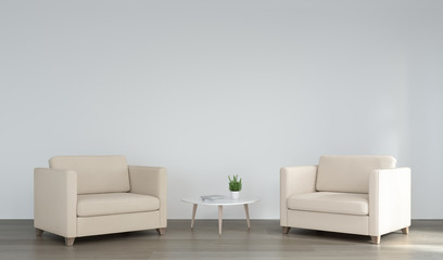 Simple living room white  armchair home interior scandinavian design, clean modern home design background, 3d rendering