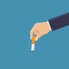 Stop smoking, turn off the cigarette with blue background flat design vector illustration