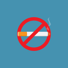 Stop smoking sign with blue background flat design vector illustration