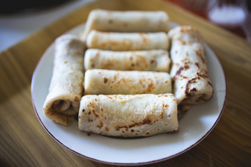 Delicious plain pancakes with caramel,stock photo
