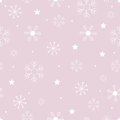 Seamless pattern cold Winter in Christmas Day with Cute cartoon snowflakes in different size on pink background,Vector seamless for wrapping paper or fabric