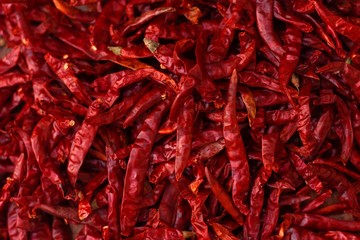 Fototapeta premium Close Up Dried Red Chillies Background.