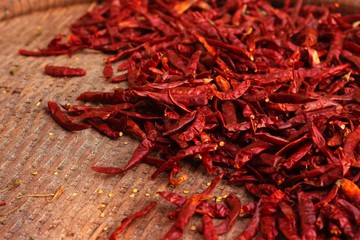 Close Up Dried Red Chillies Background.