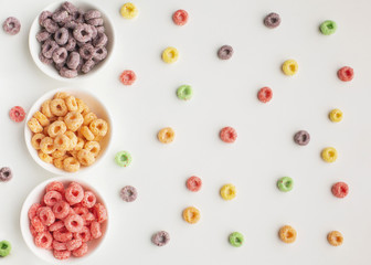 Top view assortment cereal and bowls