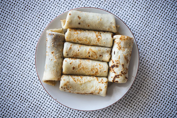 Delicious plain pancakes with caramel,stock photo