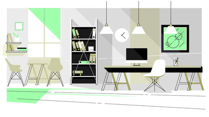 modern loft office in pastel colors, flat illustration