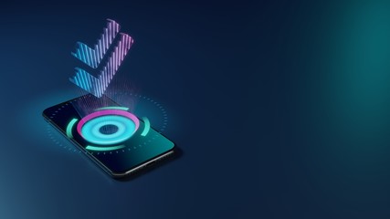 3D rendering neon holographic phone symbol of check double icon on dark background