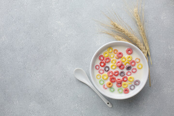 Colorful cereal bowl with milk and wheat