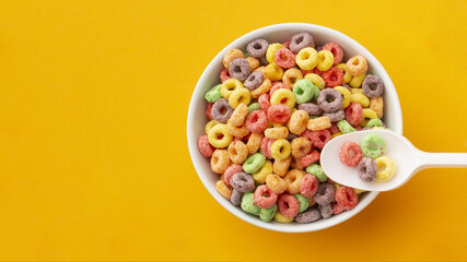 Top view bowl with colorful cereal