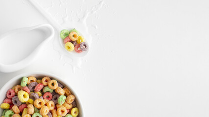 Top view colorful cereal with copy space
