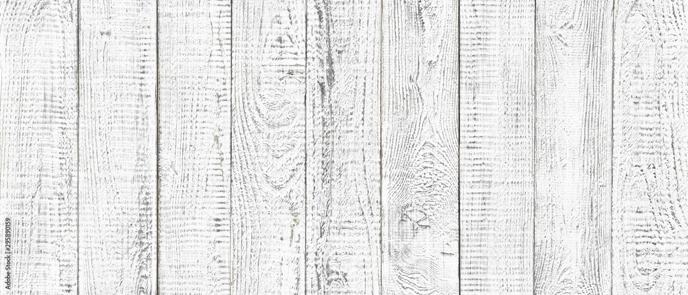 Wall mural white wood texture background, wide wooden plank panel pattern