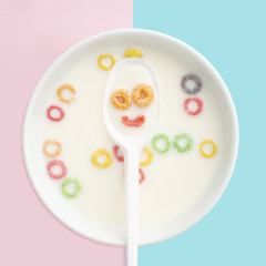 Close-up delicious cereal bowl with milk
