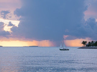 Key West sunset, Gulf of Mexico with yachts and boats on the background