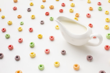 Close-up colorful cereal and milk