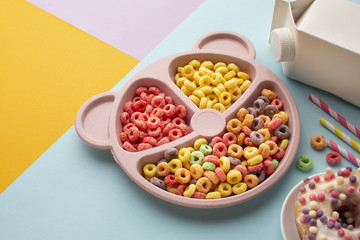 Close-up colorful cereal tray