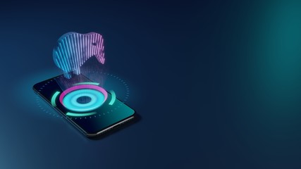 3D rendering neon holographic phone symbol of kiwi bird icon on dark background