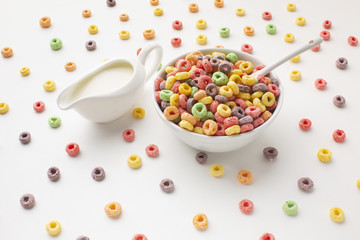 Close-up cereal bowl with milk