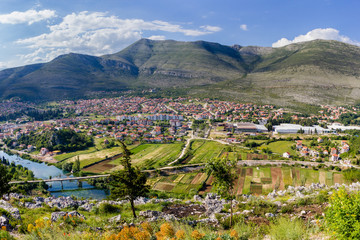 Aerial view of Trebinje from Crkvina hill, Grachanitsa in sunny day