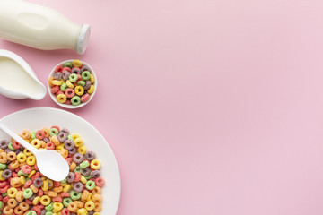 Top view crunchy cereal with copy space
