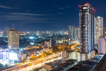 Fototapeta na wymiar Bangkok city skyline beautiful location in downtown city office building and travel place view.