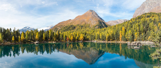 Mountain landscape, lake of Saoseo in autumn season. Swiss Alps, Valposchiavo.
