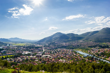 Aerial view of Trebinje from Crkvina hill, Grachanitsa in sunny day