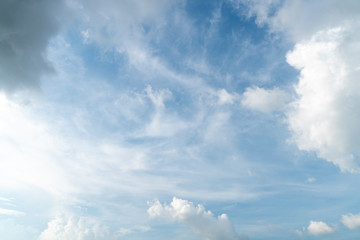 Large white clouds in the blue sky