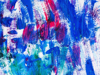 Abstract magenta and blue acrylic stains. Chaotic brush strokes. Textured artistic background.