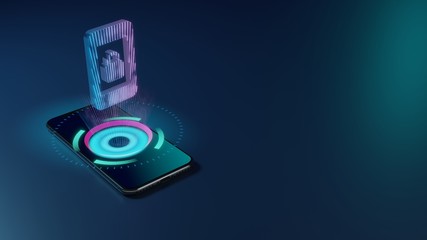 3D rendering neon holographic phone symbol of phone  icon on dark background