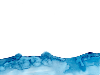 Watercolor blue winter snowing background, Look like wave and sea. Original painting on watercolour paper. Illustration for decoration element. Backdrop with ocean water. Minimalism modern style