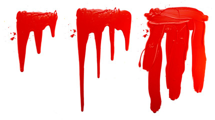 options flowing red paint on a white background. isolate. close up of paint leaking down