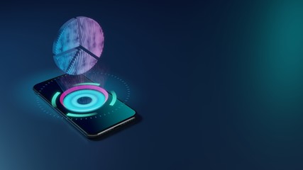 3D rendering neon holographic phone symbol of pie chart  icon on dark background - obrazy, fototapety, plakaty