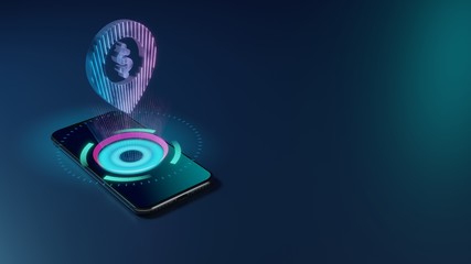 3D rendering neon holographic phone symbol of placeholder icon on dark background