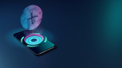 3D rendering neon holographic phone symbol of plus icon on dark background