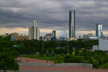 Fototapeta na wymiar Cityscape with glass and concrete buildings