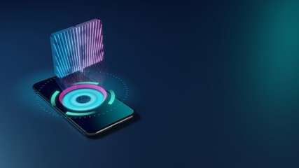 3D rendering neon holographic phone symbol of reading icon on dark background