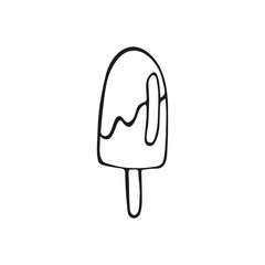 Single hand-drawn ice cream, popsicle. In doodle style, black outline isolated on a white background. For banners, cards, coloring books, design, business. Vector illustration