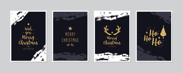 Obraz na płótnie Canvas Set of christmas and happy new year greeting cards with lettering calligraphy decorative ornament elements.