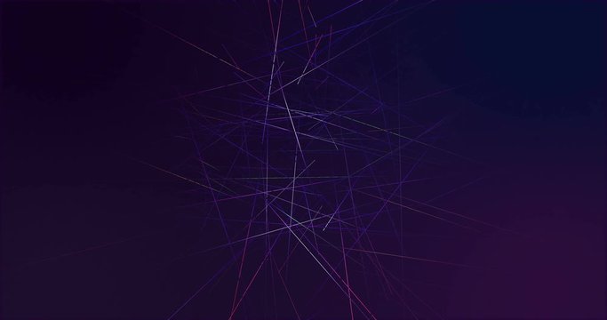 Abstract lines moving in a dark purple environment. Abstract background for science fiction videos, technology, space and data visualization. Lines and polygonal elements with brights and shiny effect
