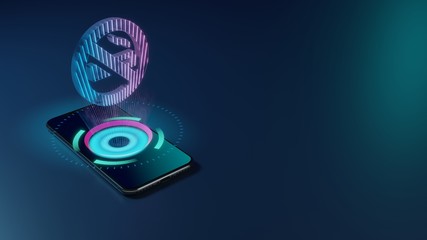 3D rendering neon holographic phone symbol of smoking ban icon on dark background
