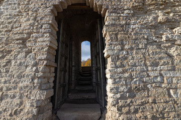 Fototapeta na wymiar Secret passage from the fortress of Izborsk. Russia