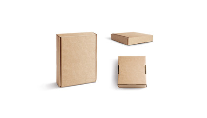 Blank craft corrugated box mock up isolated, stand and lying