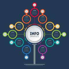 Vector infographic of technology or education with 11 steps. Business presentation concept with eleven processes. Template of tree, info chart or diagram with options.