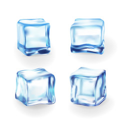 Realistic blue solid ice cubes on transparent background.3d,crystal ice,frozen water. vector