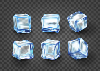 Realistic blue solid ice cubes on transparent background.3d,crystal ice,frozen water. vector