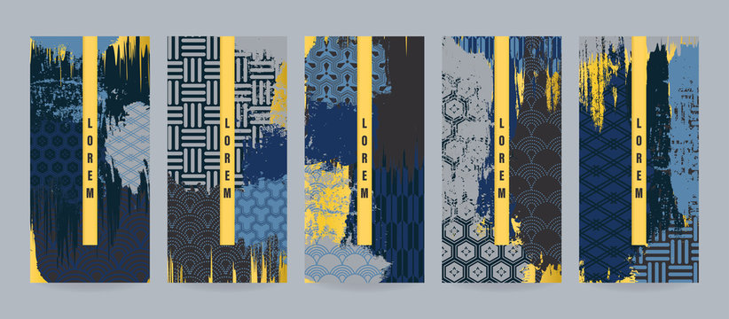 Set of japanese patterns for packaging luxury or premium products. Vector illustration in japan style for voucher, flyer, brochure, book cover, menu