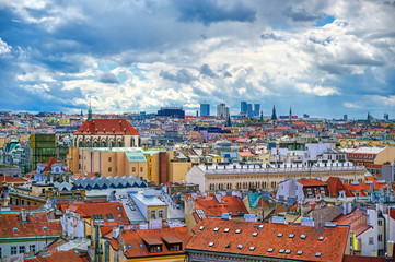 An aerial view of Prague, Czech Republic on a sunny day.