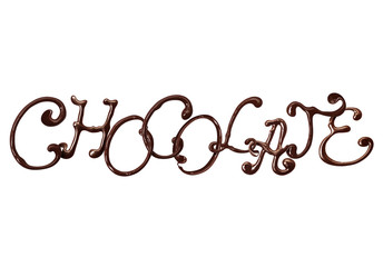 Inscription Chocolate made of chocolate elegant font with swirls, isolated on white background